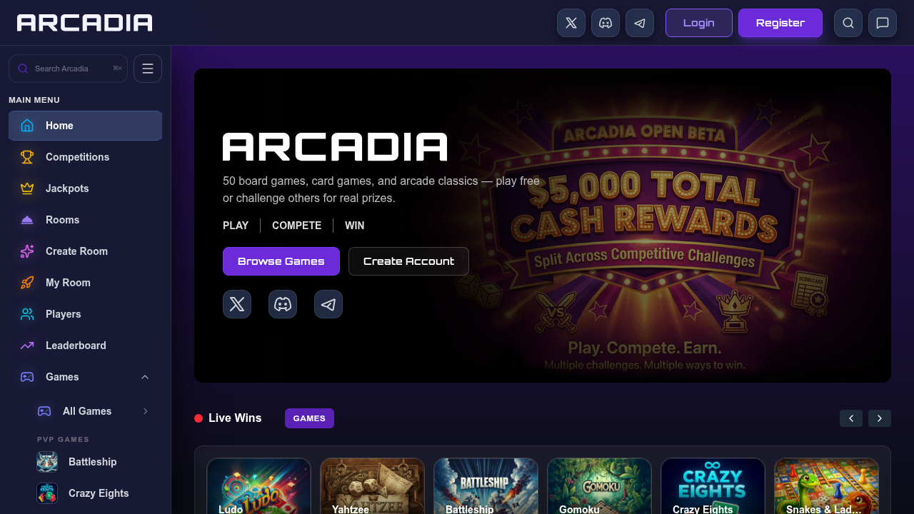 Arcadia Games website