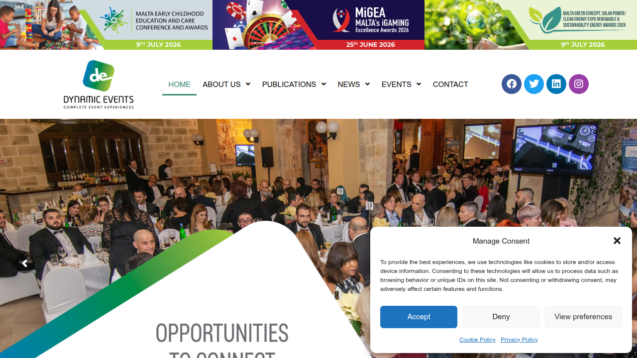 Dynamic Events Malta website